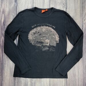 Hugo Boss Cotton Motorcycle Print Black Long Sleeve Tee